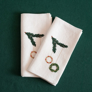 NATALE - Set di 2 tovaglioli ricamati