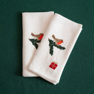NATALE - Set di 2 tovaglioli ricamati