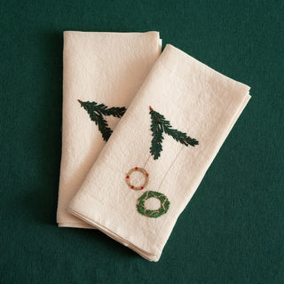 NATALE - Set di 2 tovaglioli ricamati