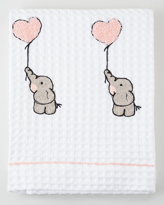 ELEFANT MIT LUFTBALLON - BESTICKTES WAFFELPIQUE HANDTUCH