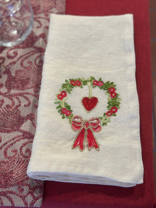 TOVAGLIOLO NATALIZIO -  Set di 2 tovaglioli ricamati