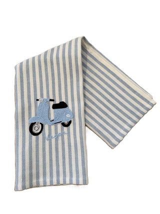 HELLBLAUE VESPA - BESTICKTES GESCHIRRTUCH