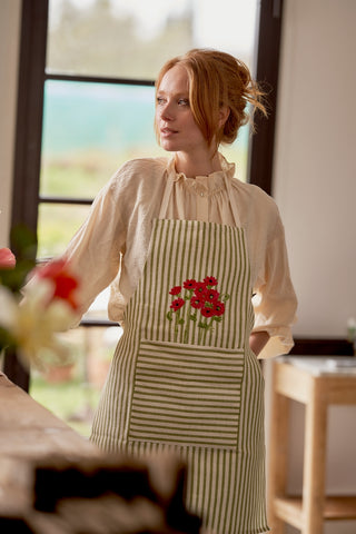 APRON WITH EMBROIDERED POPPIES
